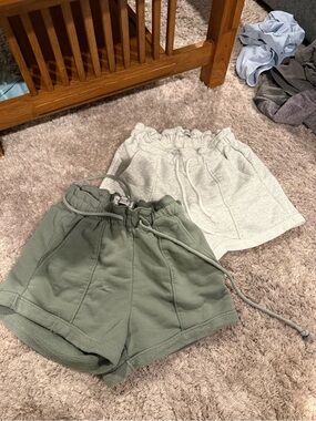 Abercrombie & Fitch Olive Green and Light Gray Women's Drawstring Shorts